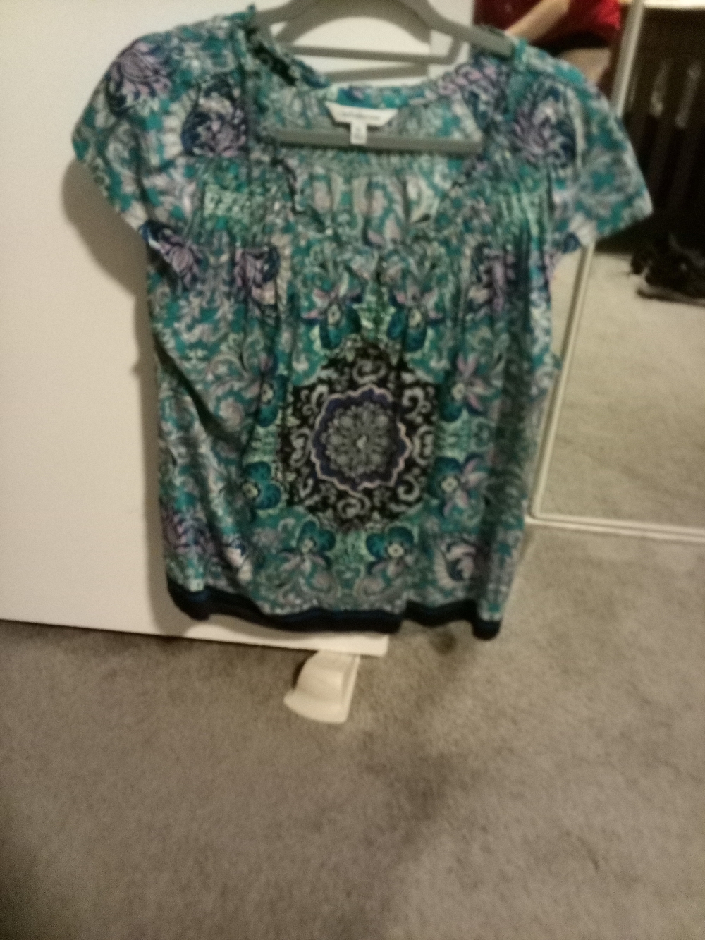 croft & barrow Teal Paisley Short Sleeve Blouse